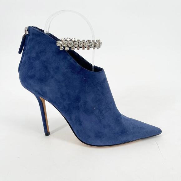 Jimmy Choo Blaize 100 Navy Blue Suede Ankle Bootie Crystal Strap size IT 37 - Picture 3 of 13